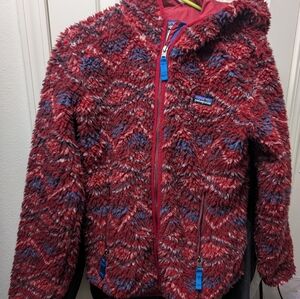 Patagonia Women's Red and Blue Fleece Jacket